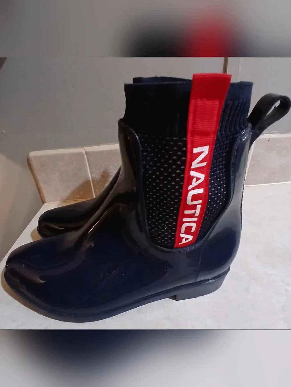 Nautica Nigel Waterproof Chelsea ankle rain boots, logo-trim socks size 8